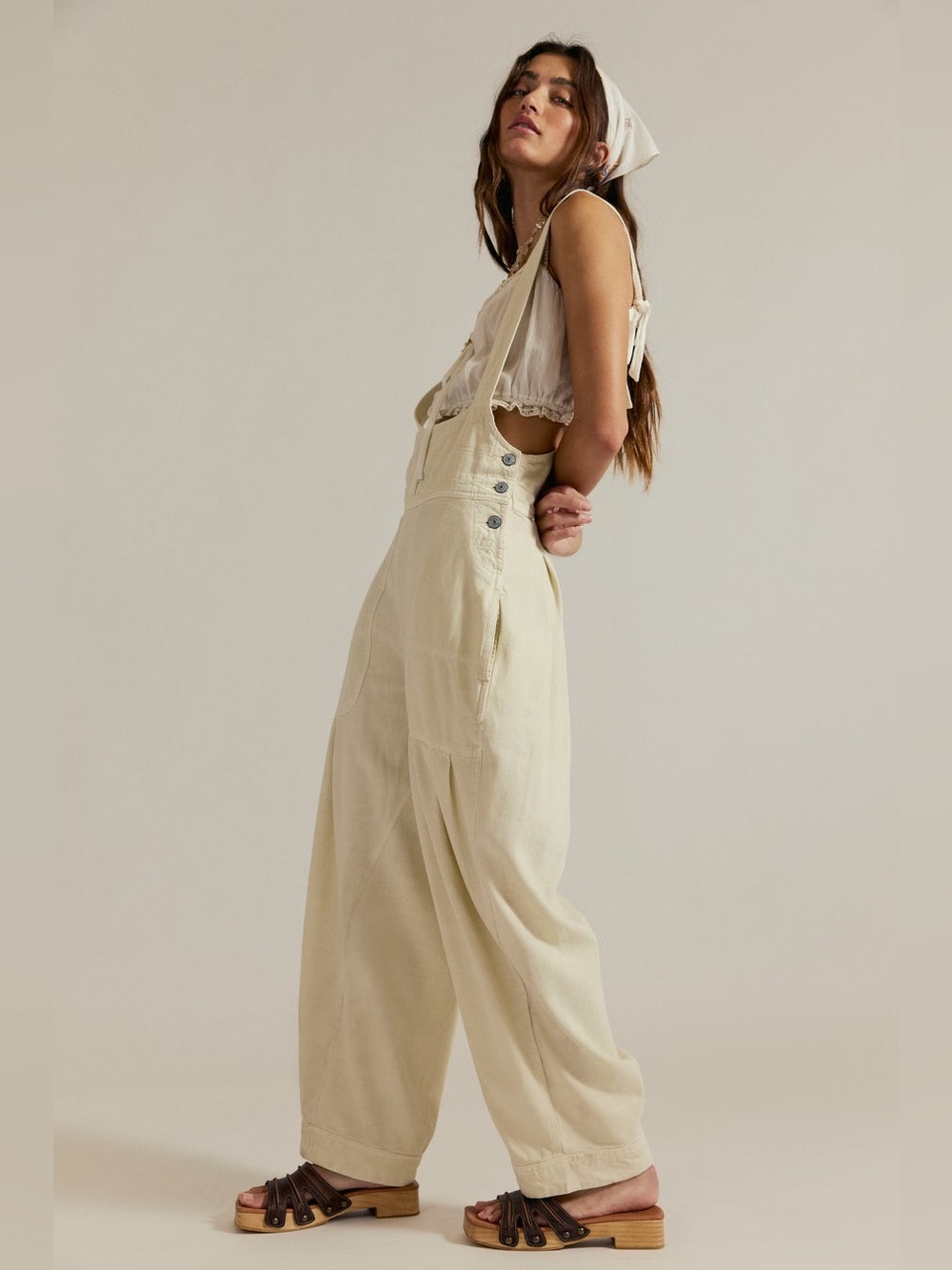 NWT FREE PEOPLE WE THE FREE Felix Terry Overalls | Tea/Ivory MSRP $168 Oversized - Picture 3 of 8